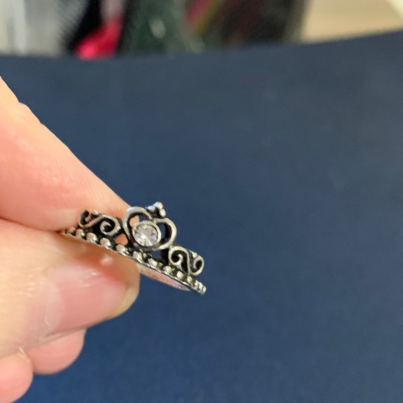 Jewelry - Silver-Tone Tiara Crown Ring with Clear Gem size 6